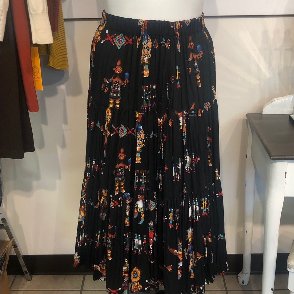 Sedona Stitchery Black Maxi Skirt with Colorful Pattern